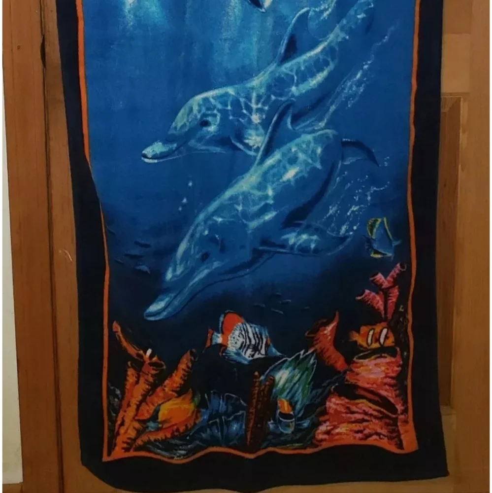 Vtg Impact La Plage BeachTowel Dolphin Fish Ocean 56
